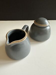 Pair Dansk Santiago Dinnerware Lidded Sugar Bowl & Creamer Blue/Grey Stoneware