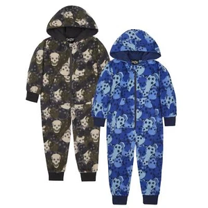 Childrens / Boys Skull Camo Design Fleece Onezee / Sleepsuit / All in One - Picture 1 of 6