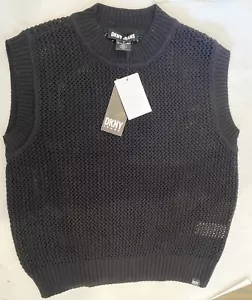 DKNY Jeans Cotton Open-Stitch Pullover Sweater Vest LARGE BLACK NWT - Picture 1 of 6