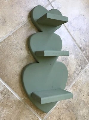 Vintage Wooden Farmhouse Cottage 3 Tier Shelf Matte Sage Green 16" x 7.75" x 4" - Image 1 of 4