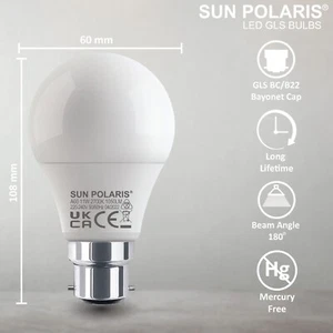 SUN POLARIS B22 LED Bulbs Warm Cool White Daylight Non Dimmable GLS Bayonet CAP - Picture 1 of 34