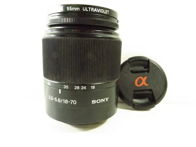 Sony Lens 55 F3.5-5.6/18-70 DT 3.5-5.6 Macro w/ UV Filter and Front Lens Cap - Image 1 of 4