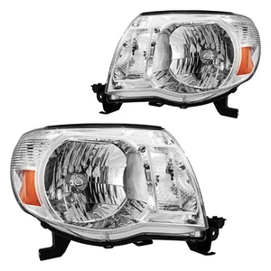 Pair Headlights Assembly Fits 2005 -2011 Toyota Tacoma Chrome Housing Amber - Picture 1 of 9