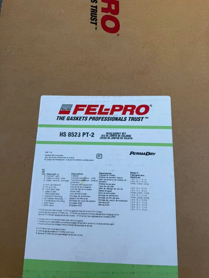 FEL-PRO HS8523PT2 垫圈头套装 适用于雪佛兰 GMC C/K 1500 2500 3500 7.4L 1991-95 — 第 1/1 张图片