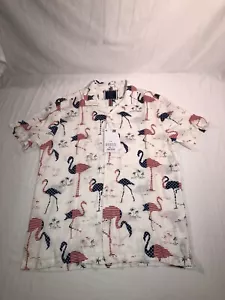 Neu kurzärmeliges geknöpftes Herrenhemd Kaktus Mann USA Flagge Flamingos mittelweiß - Bild 1 von 7