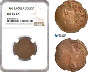 AG989, Ragusa, 1 Soldo 1796, KM# 6, NGC MS60BN, Pop 1/0 - Picture 1 of 1