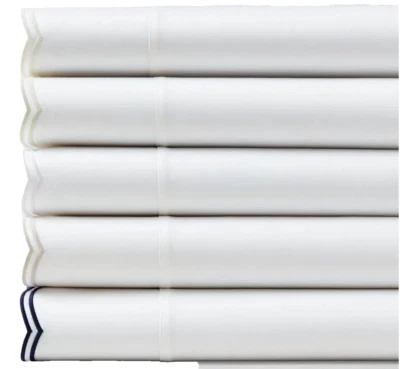 Ralph Lauren Malin Scallop Organic Cotton White Silver Queen Flat Sheet $285 NEW - Image 1 of 4
