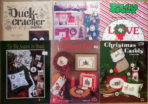 LOT 6 SEASONAL CROSS STITCH LEAFLETS CHRISTMAS DECOR BEADS ZIGGY LOVE JUNE GRIGG - Picture 1 of 8