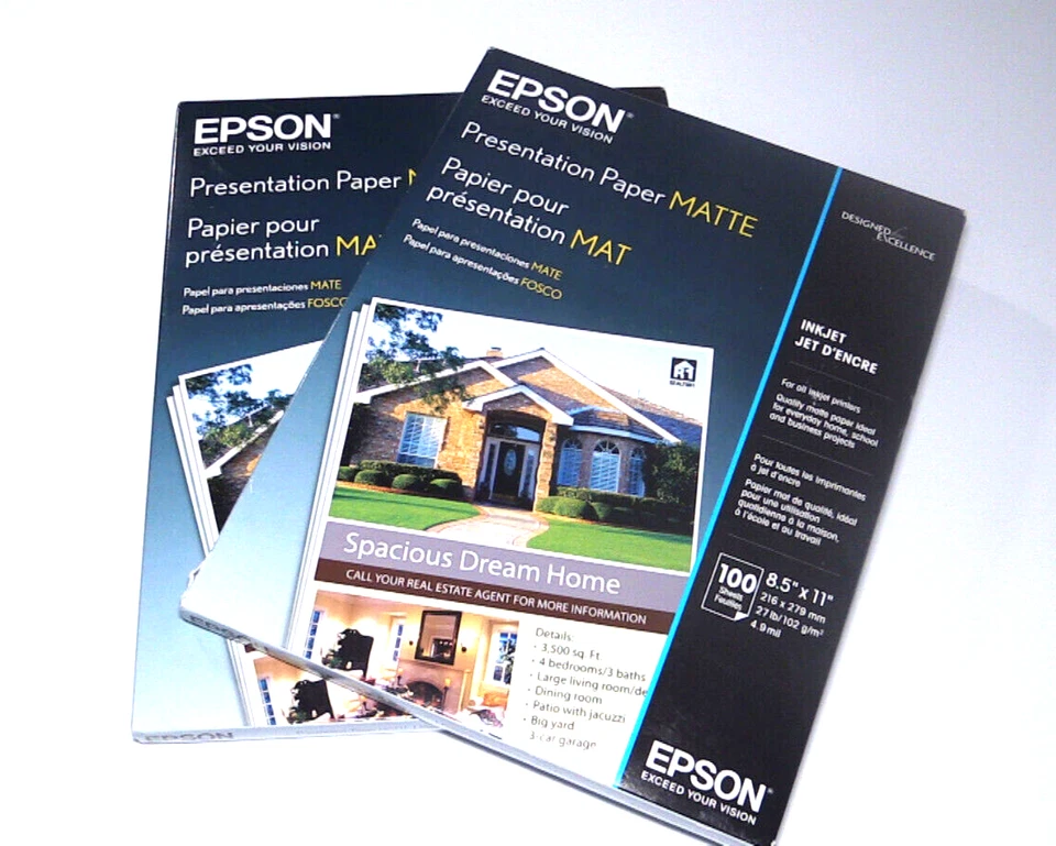 Lot of 2 Epson Presentation Matte Paper 8.5 X 11 Ink Jet 27 lb. 100 Sheets NEW! - Image 1 of 4