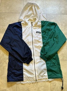 Chaqueta cortavientos Adidas con capucha cremallera completa blanca verde azul marino para hombre talla pequeña de colección - Imagen 1 de 8