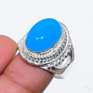 Blue Chalcedony Gemstone 925 Sterling Silver Jewelry All Size Ring For Gift - Picture 1 of 1