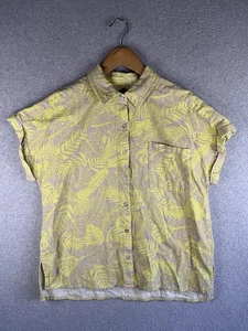 Calvin Klein Shirt Damen Medium Gelb Braun Leinen Boxy Oversized Urlaub - Bild 1 von 10