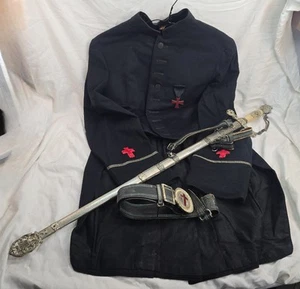 Early 1900's Knight's Templar Overcoat Sword Belt & Buckle McLilley Co Masonic - Picture 1 of 18