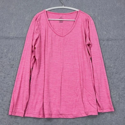 Woolx Shirt Womens XL Pink Striped Merino Wool Long Sleeve V-Neck Base Layer Top - Image 1 of 4