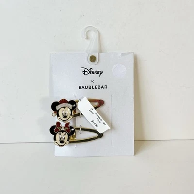 Disney Baublebar Christmas Hair Clips Mickey & Minnie Gold Tone Holiday NWT’s - Image 1 of 4
