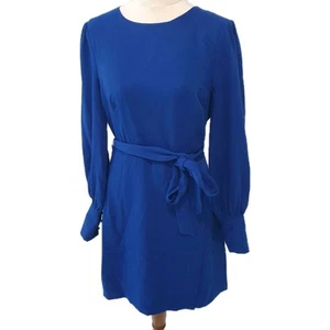 Vestido Tokito Talla 8 Azul Manga Larga Hasta la Rodilla Cuello Redondo Cinturón - Imagen 1 de 7
