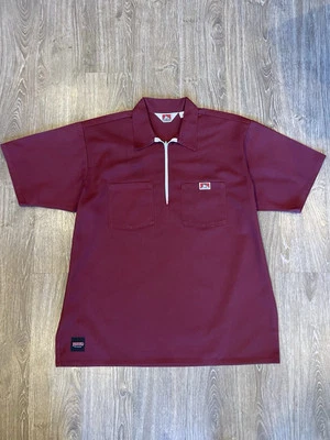 XXL Ben Davis Reelaborado Media Cremallera Camisa Manga Corta Hombres Borgoña Blanco Cremallera Foto 1 de 3