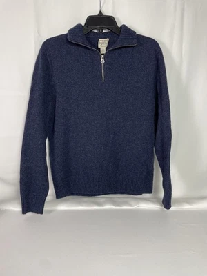 J Crew Rugged Merino Wool Blend Sweater Blue Half Zip Pullover Warm Mens Large - Image 1 of 4