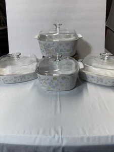 Vintage Corning Ware Pastel Bouquet 4-Piece Casserole Dish Set with Glass Lids - Picture 1 of 8
