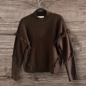 Michael Kors Fringe Knit Mock Neck Pullover Sweater - Chocolate Brown Size Large - Picture 1 of 5