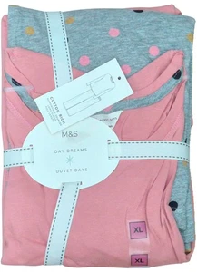 MARKS & SPENCER Womens Pink Grey Pyjama Long Sleeve Top & Bottoms Set Size XL - Picture 1 of 2