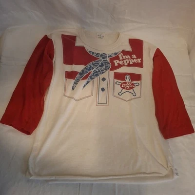 Vintage Dr Pepper I'm A Pepper Sheriff Shirt Large White Red 3/4 Sleeve Rare - Image 1 of 4
