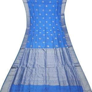 Vintage Blaue Saris 100% reine Seide Zari handgewebter reicher Pallu Sari 5YD Stoff - Bild 1 von 6