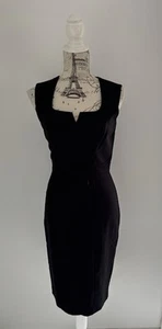 Review Black Sleeveless Bow Front Lined Corporate Midi Pencil Dress - Size 8 - Picture 1 of 13