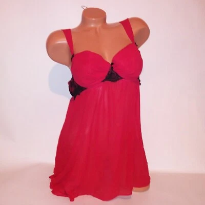 Babydoll Lencería Gilligan & O'Malley XL Rojo Negro Encaje Borde Transparente Foto 1 de 4