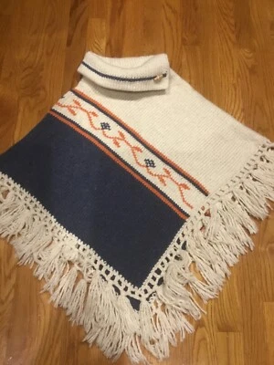 Casaco poncho pequeno feito à mão mistura de lã nativo americano franja asteca S - Imagem 1 de 4