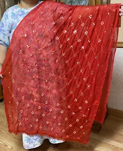 India NAZNEEN PAILLETTES RICAMO Dupatta sciarpa avvolgente stola scialle Chunri NUOVO-ROSSO - Foto 1 di 8