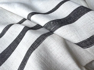 Altes handgewebtes helles mittelgrobes Leinen 11,60/75 cm mit schwarzen Streifen - Bild 1 von 6