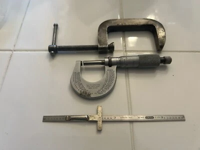 STARRETT CO. NO 230 MICROMETER / 2 1/4" C CLAMP / POCKET RULE MACHINIST- VTG - Image 1 of 4
