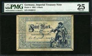 Germany 1882 5 Mark P4 PMG 25 VF ( Ink ) - Picture 1 of 2