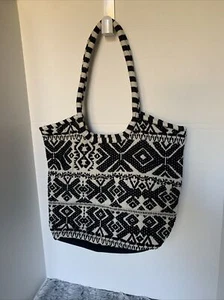 Bolso de Mano Grande Sobre el Hombro Jacquard Negro y Crema - Nuevo sin Etiquetas - Imagen 1 de 4