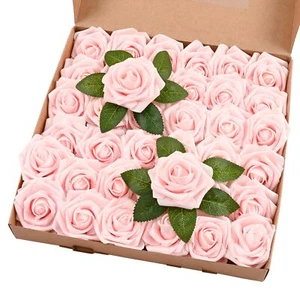 Valentines Day Gifts - 36Pcs Artificial Flowers Fake Roses with Stems Pink Bo... - Picture 1 of 8