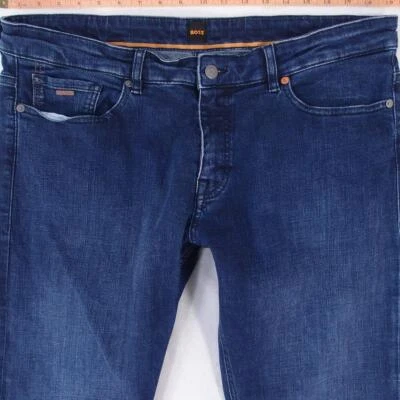 Hombres HUGO BOSS DELAWARE Ajustado Recto Elástico Azul Jeans W38 L32 - Imagen 1 de 4