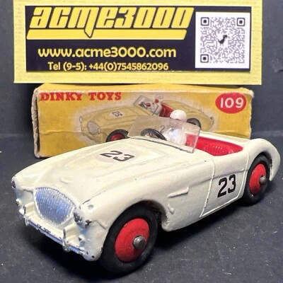 1955-59 Dinky Toys 109 AUSTIN HEALEY 100 COMPETITION - белый/красный - оригинальная коробка - Изображение 1 из 4