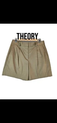 Theory 女式橄榄绿色打褶棉弹力斜纹短裤 10 码休闲  — 第 1/4 张图片