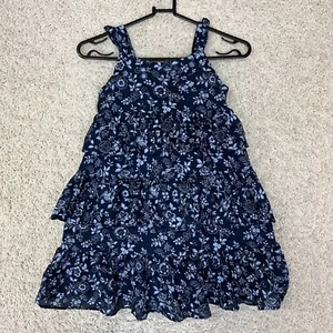 Janie and Jack Tiered Ruffle Dress Girls 8 Blue Floral Sleeveless Beachy Easter - Picture 1 of 9