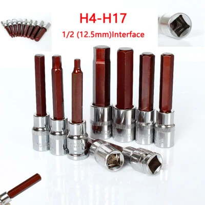 1/2 Drive Hexagon Bit Socket Set H4-H17 Hexagonal Allen Key Bits 55mm/100mm Long - Image 1 of 4