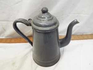 Frühe primitive graue Achat Emaille Ware Deckel Kaffeekanne Krug Camping Feuer C - Bild 1 von 5