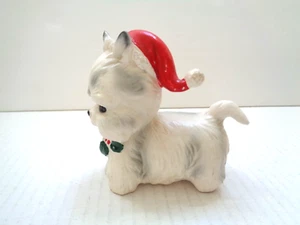 WHITE SCOTTIE DOG FIGURINE W/CHRISTMAS SANTA HAT MADE IN JAPAN VINTAGE 1950'S-60 - Picture 1 of 6