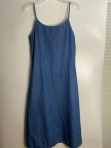Petite Sophisticate Women's Long Dress Petite Blue Sleeveless Denim Scoop Neck  - Picture 1 of 4