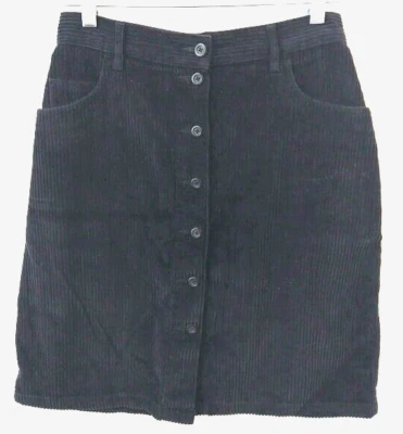 VTG 90s Eddie Bauer WM 8 Corduroy Skirt Black Pockets Full Front Button Closure - Image 1 of 4