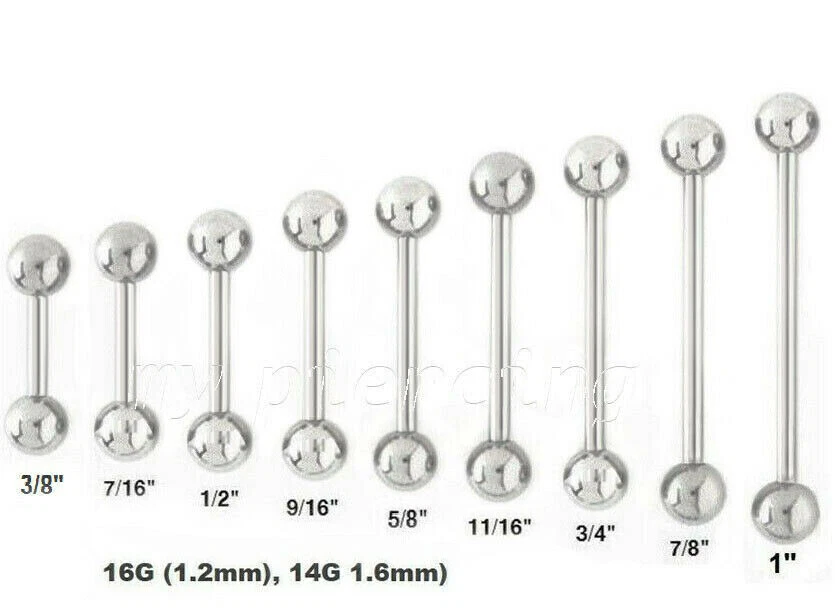 PAIR 14G 16G Surgical Steel Barbell Tongue Ring & Nipple Ring with 5mm Ball Ends - Image 1 of 4