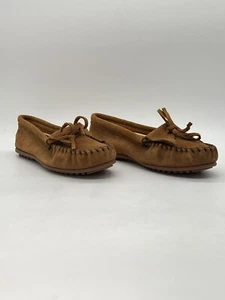 Minnetonka 402 Moccasins Tan Leather Slip On Non Slip Flats Women’s Size 9 - Picture 1 of 12