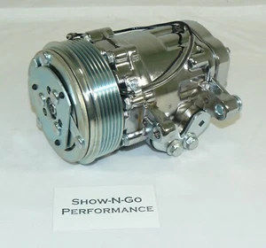 Chrome Mini AC Compressor Sanden SD-7 Style Serpentine Pulley Show Car Hot Rod - Picture 1 of 7