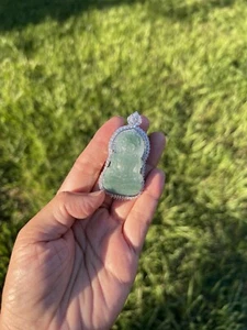 Icy Green 100% Natural Grade A Jadeite Jade Guanyin Pendant A901 2 - Picture 1 of 11