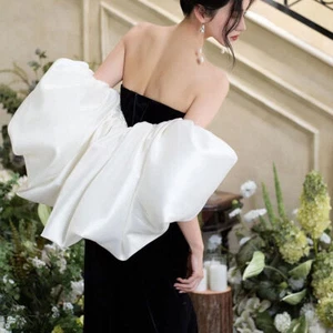 Capa de boda satinada envoltura de novia noche fiesta chal nupcial hinchado accesorios de fiesta - Imagen 1 de 14
